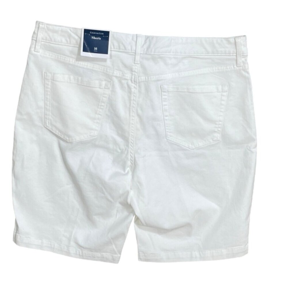 New Charter Club White Denim Shorts Size 16 Bermuda 10" Inseam - Picture 2 of 7